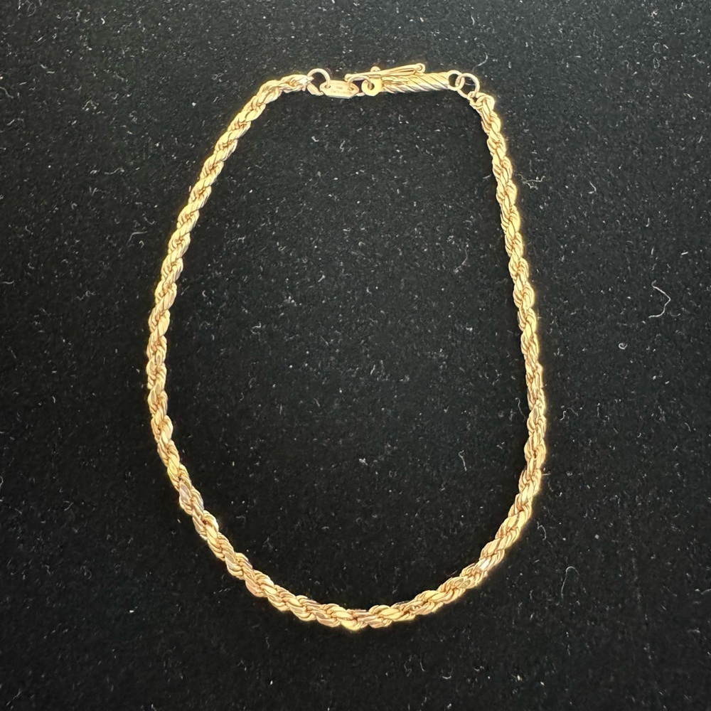 14k Yellow Gold, Rope Chain Bracelet, 7 Inch 2mm 1.5g